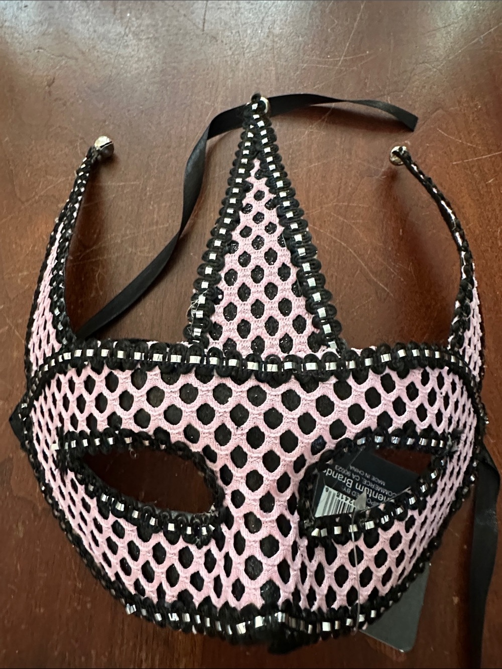 Pink Lace Masquerade Mask with Black Trim
